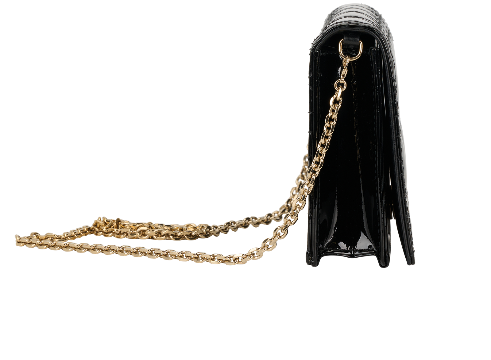 Lady Dior Pouch With Chain, &pound;750, Handbags, Black, Patent Leather, Side view